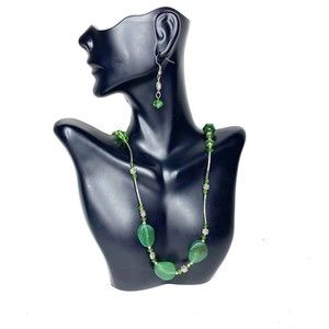 Pamela Green Crystal Necklace Earrings Glass Daisy Long Drop AB Beads